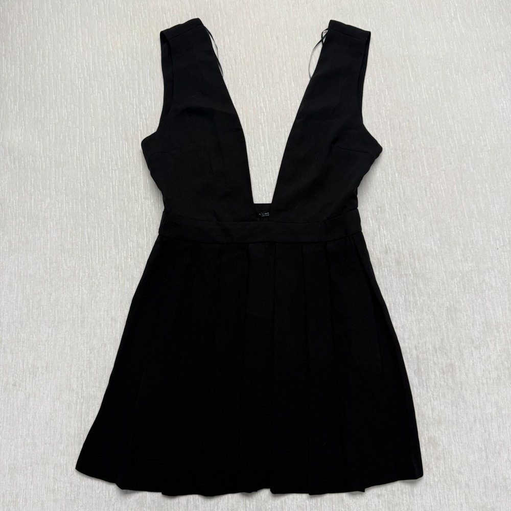 Zara Black Pleated Mini Dress Cocktail Deep V-Neck Sleeveless Medium 8820/306